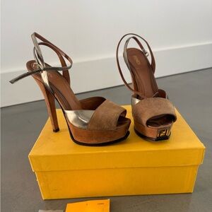 Fendi Tan Suede and Champagne High Heels